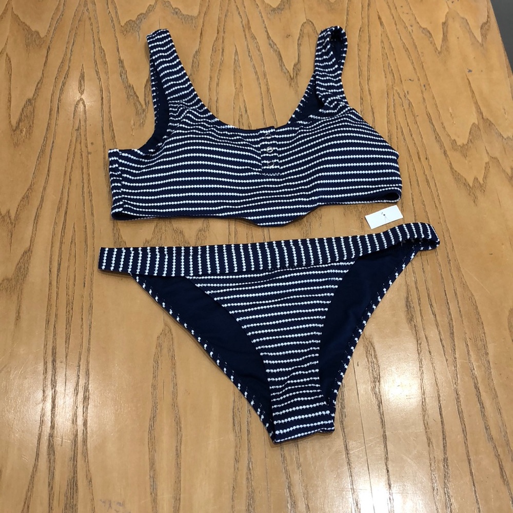 Cabana del Sol White and Blue Striped Bikini